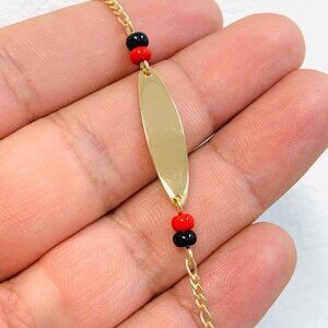 New Baby ID Bracelet with Azabache 14K GF Link Figaro Kids Jewelry for Gifts